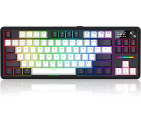 Redragon Wildslash LCD Pro K746WB-RGB-PRO biało-czarna / Klawiatura gamingowa / mechaniczna / wyświetlacz LCD / RGB / bezprzewodowa