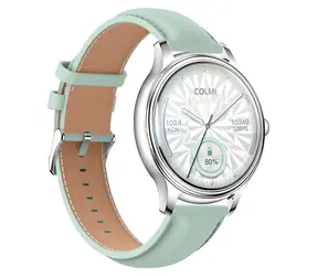 Colmi L28 srebrno-zielony, zielony pasek skórzany / Smartwatch / AMOLED / Połączenia Bluetooth / IP68