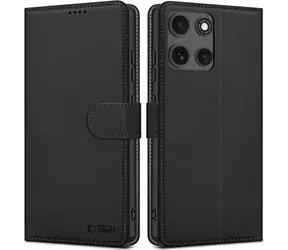 Tech-Protect Wallet czarny mat / Etui portfelowe / Motorola Moto G15, G15 Power / stojak / skóra ekologiczna
