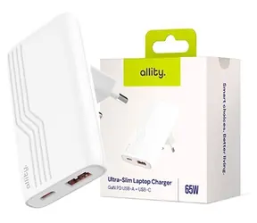 Allity ATC-02-65WAC biała / Ładowarka ścienna / GaN / 65 W / USB-A + USB-C / PD / QC