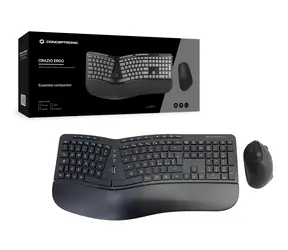 Conceptronic ERGO czarny / Zestaw klawiatury i myszy bezprzewodowej / Ergonomiczny / Układ IT / 2,4 GHz
