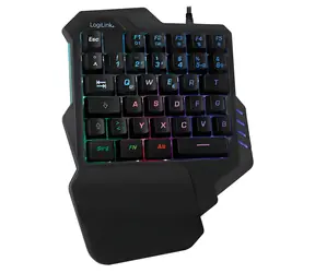 Klawiatura gamingowa LogiLink do obsługi jedną ręką, czarna / Klawiatura / Mini / Przewodowa / USB / Podświetlenie RGB