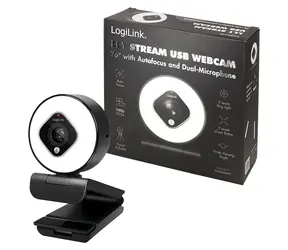 Kamera internetowa LogiLink FHD 76° / Kamera internetowa / Autofokus / Podwójny mikrofon / Statyw i lampa LED / USB 2.0