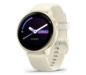 Garmin vívoactive 6 42 mm złoty, biały pasek / Smartwatch / 1,2" AMOLED / GPS / Wi-Fi / NFC / 5 ATM