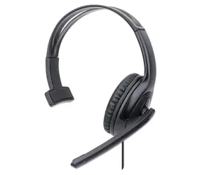 Słuchawki Manhattan Mono USB nauszne czarne / Zestaw słuchawkowy / Mono / USB-A / Kabel 1,5 m