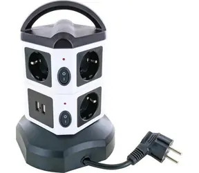 Gniazdo Schwaiger Tower 7x Schuko czarne, białe / Przedłużacz / 1x USB-A / 1x USB-C / 1,8 m / IP44