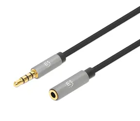 Manhattan Aux 3,5 mm / Przewód przedłużający audio / Jack 3,5 mm męski-żeński / 3 m / czarny, srebrny