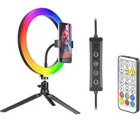 Pierścień Tracer RGB 26 cm / Okrągła lampa LED / Statyw do telefonu / Pilot zdalnego sterowania / 18 kolorów