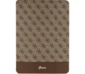 Guess 4G Folio brązowe / Etui / Apple iPad Pro 12,9" (2020/2021/2022) / Paski na całej powierzchni