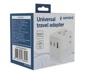 Gembird TPA-1A2C20-01-W biały / Adapter podróżny / Uniwersalny / 20 W