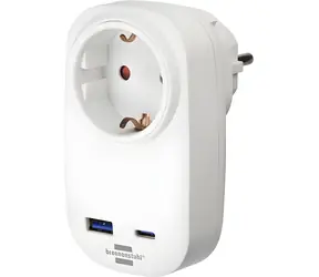 Brennenstuhl 1508210010 biały / Adapter gniazdowy / USB-A 18W / USB-C PD 20W / blokada rodzicielska