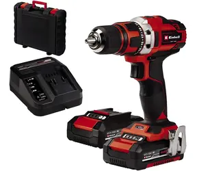 Einhell TE-CD 18/40-1 Li czerwony/czarny / Wiertarko-wkrętarka akumulatorowa / 18 V / 40 Nm / 2x 2,0 Ah / zestaw 64 szt.
