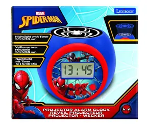 Budzik LEXIBOOK Spiderman / Projektor sufitowy Spider Web / 3 kolory podświetlenia / 3 baterie AAA