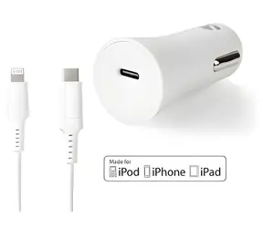 Ładowarka samochodowa Nedis 20W (CCPDL20W111WT) / Ładowarka samochodowa / USB-C / Power Delivery / + Kabel USB-C - Lightning 1 m