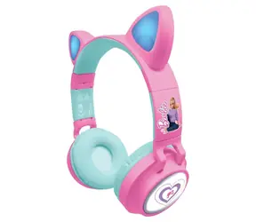 Słuchawki bezprzewodowe LEXIBOOK Barbie z kocimi uszami, różowe / Słuchawki dla dzieci / Bluetooth / Składane / Efekty świetlne