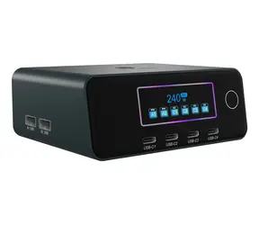Icy Box Diamond Charge 2401 czarny / ładowarka GaN / 240 W / wyświetlacz LCD / 4X USB-C, 2x USB-A