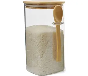 Słoik na żywność Maxxo Bamboo 1200 ml / Szkło borokrzemianowe / Pokrywka i łyżeczka bambusowa / 21 x 10 x 12 cm