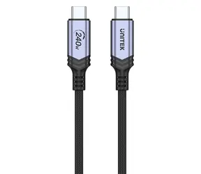 Unitek C14110GY-2M czarny / Kabel ładujący / USB-C - USB-C / PD 240W / pleciony / 2 m