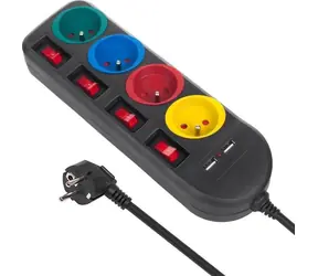 Maclean MCE229B czarny / Przedłużacz / 4X gniazdo typu F / 2x USB-A / przełącznik / 250V/10A / 1,5 m