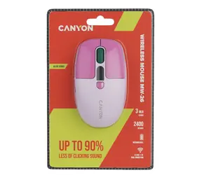 Canyon MW-26 różowy / Mysz bezprzewodowa / Wyświetlacz LCD / Cichy klik / Tryb podwójny