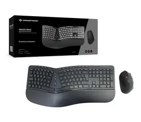 Conceptronic ERGO PT czarny / Klawiatura i mysz bezprzewodowa / Ergonomiczna / 2,4 GHz / Układ PT