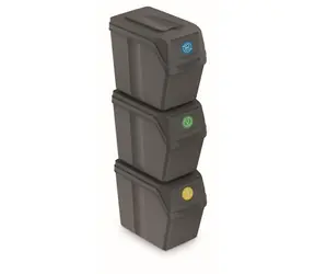 Prosperplast SORTIBOX 3 x 20 l szary kamień / Kosz na śmieci / Plastik / 23,2 x 39,5 x 33,3 cm