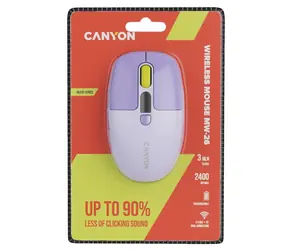 Canyon MW-26 fioletowy / Mysz optyczna bezprzewodowa / cicha / 800-1200-1600-2400 DPI / 6 przycisków / BT + 2,4 GHz