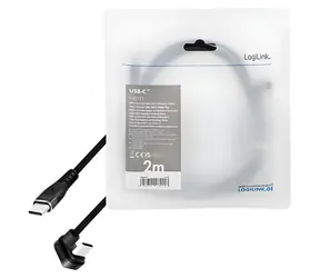 LogiLink USB-C - USB-C 2m czarny / Kabel / USB-C (M) 180° - USB-C (M) / pleciony / USB 2.0 / PD 60W