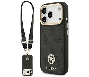 Guess 4G Strass Logo Big pasek Metalowe przyciski czarny / Tylna obudowa / MagSafe / iPhone 17 Pro