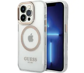 Guess Metal Outline MagSafe złoty / Tylna obudowa do iPhone 15 Pro / MagSafe / Metalowe Logo
