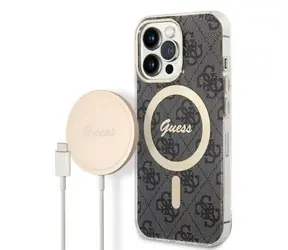 Guess 4G Print MagSafe czarny / Zestaw etui i ładowarki / do Apple iPhone 13 Pro / etui utwardzone