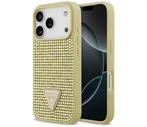 Logo trójkątne z kryształkami górskimi Guess w kolorze złotym / Etui / Apple iPhone 17 Pro