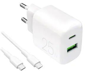 Puro PRO LITE biały / Zestaw ładujący / USB-A + USB-C / 25 W / Kabel USB-C - USB-C 1,2 m