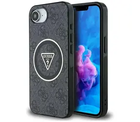 Guess IML 4G Glitter Triangle MagSafe do iPhone'a 16e czarne / Etui / MagSafe / Wzór brokatu