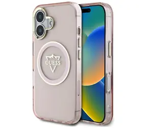 Guess IML Metal Mountain Logo różowe / Tylna obudowa / MagSafe / iPhone 16