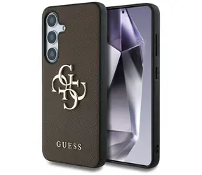 Guess Grained Big 4G Logo brązowe / Tylna obudowa / Samsung Galaxy S25+ / Klasyczne Logo