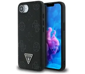 Guess Grained Hot Stamp Peony black / Tylna obudowa / iPhone 16e / MagSafe / Trójkątne Logo