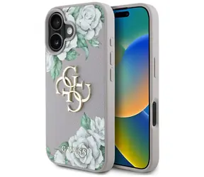Guess Grained Roses Big 4G Logo fioletowy / Tylna obudowa / do iPhone'a 16