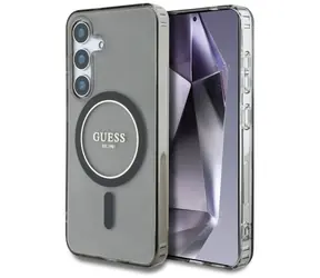 Guess Glitter Circle Classic Logo czarny / Tylna obudowa / MagSafe / do Samsung Galaxy S25