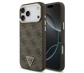 Guess PU Leather 4G Strass Triangle Logo Gold Frame Brown / Tylna obudowa / MagSafe / iPhone 18 Pro Max