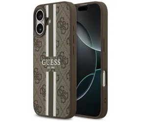 Guess 4G Printed Stripes brązowe do iPhone'a 17 / Tylna obudowa / MagSafe