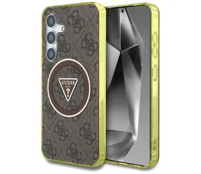 Guess 4G Glitter Triangle Buttons brązowe / Tylna obudowa / MagSafe / do Samsung Galaxy S25