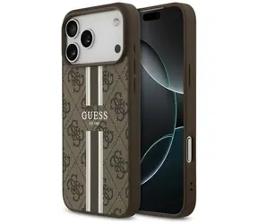 Guess 4G Printed Stripes MagSafe brązowy / Tylna obudowa / MagSafe / iPhone 17 Pro Max