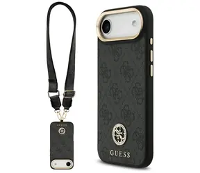 Guess 4G Strass Logo czarny / Tylna obudowa / do iPhone'a Air / MagSafe / metalowe przyciski / pasek