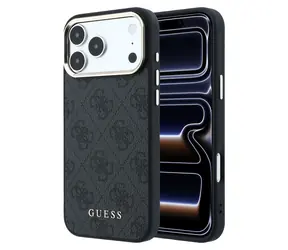 Guess PU Leather 4G Gold Frame na iPhone'a 18 Pro czarne / Tylna obudowa / MagSafe / Apple iPhone 18 Pro