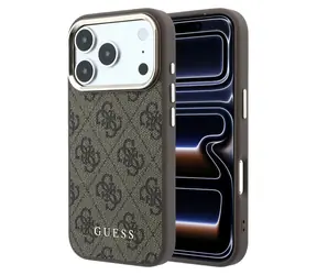 Guess PU Leather 4G Złota ramka brązowa / Tylna obudowa / MagSafe / iPhone 18 Pro Max