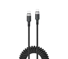 Acefast C14-03 czarny / Kabel / USB-C - USB-C / sprężynowy / 480 Mbit/s / 1,2 m / 3 A