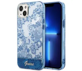 Kolekcja porcelanowa Guess w kolorze niebieskim / Etui na Apple iPhone 14 PLUS / Twardy plastik