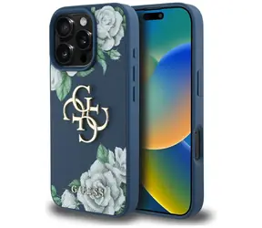 Guess Grained Roses Big 4G do iPhone'a 16 Pro niebieskie / Tylna obudowa