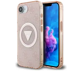 Guess IML Metal Glitter 4G Circle Triangle różowy / Etui / iPhone 16e / MagSafe